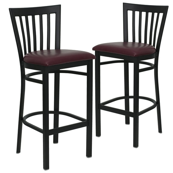 Flash Furniture 2 Pk. HERCULES Series Black School House Back Metal Restaurant Barstool - Burgundy Vinyl Seat