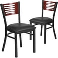 thumbnail image 1 of Flash Furniture 2 Pk. HERCULES Series Black Slat Back Metal Restaurant Chair - Mahogany Wood Back, Black Vinyl Seat, 1 of 8