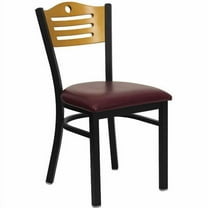Flash Furniture 2 Pk. HERCULES Series Black Slat Back Metal Restaurant Chair - Natural Wood Back, Burgundy Vinyl Seat