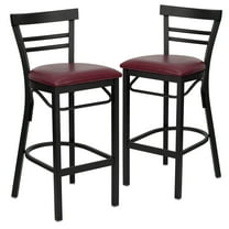 Flash Furniture 2 Pk. HERCULES Series Black Two-Slat Ladder Back Metal Restaurant Barstool - Burgundy Vinyl Seat
