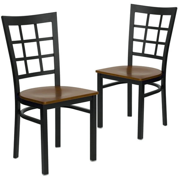 Flash Furniture 2 Pk. HERCULES Series Black Window Back Metal Restaurant Chair - Cherry Wood Seat