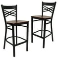 thumbnail image 1 of Flash Furniture 2 Pk. HERCULES Series Black ''X'' Back Metal Restaurant Barstool - Mahogany Wood Seat, 1 of 8