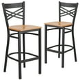 thumbnail image 1 of Flash Furniture 2 Pk. HERCULES Series Black ''X'' Back Metal Restaurant Barstool - Natural Wood Seat, 1 of 8
