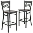 thumbnail image 1 of Flash Furniture 2 Pk. HERCULES Series Black ''X'' Back Metal Restaurant Barstool - Walnut Wood Seat, 1 of 8