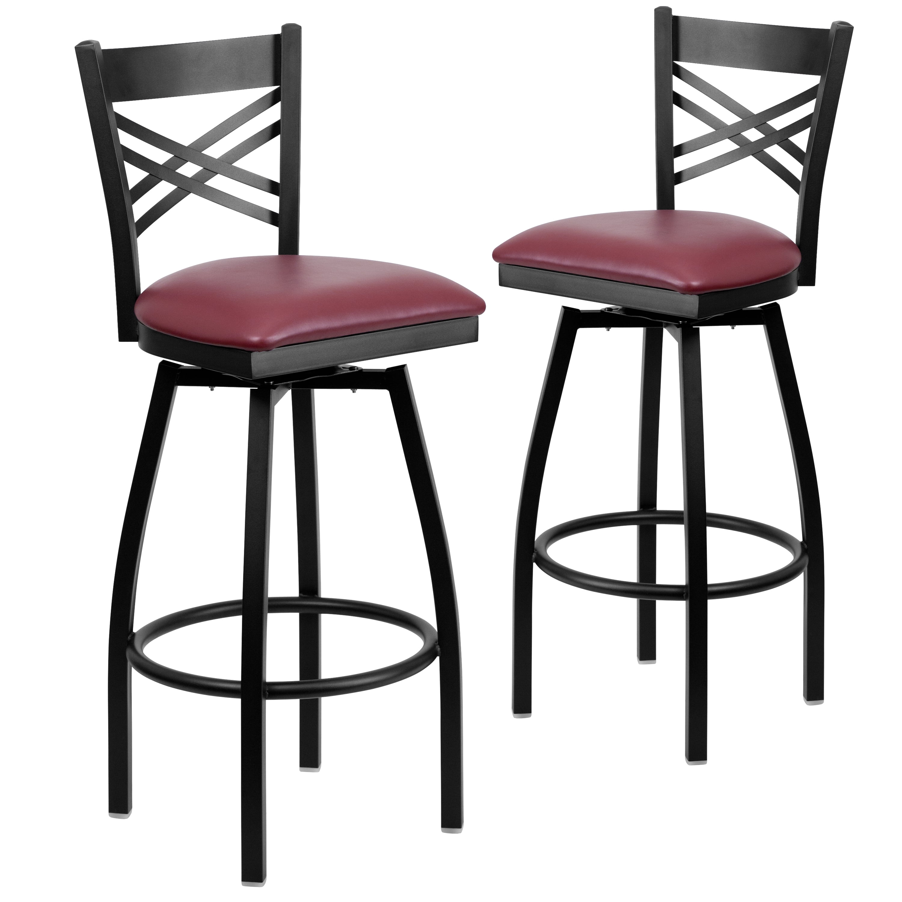 Burgundy Vinyl Swivel Bar Stool with Black Metal Frame