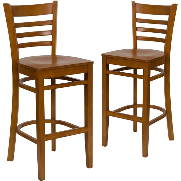 Flash Furniture 2 Pk. HERCULES Series Ladder Back Cherry Wood Restaurant Barstool