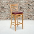 thumbnail image 1 of Flash Furniture 2 Pk. HERCULES Series Ladder Back Natural Wood Restaurant Barstool - Burgundy Vinyl Seat, 1 of 7