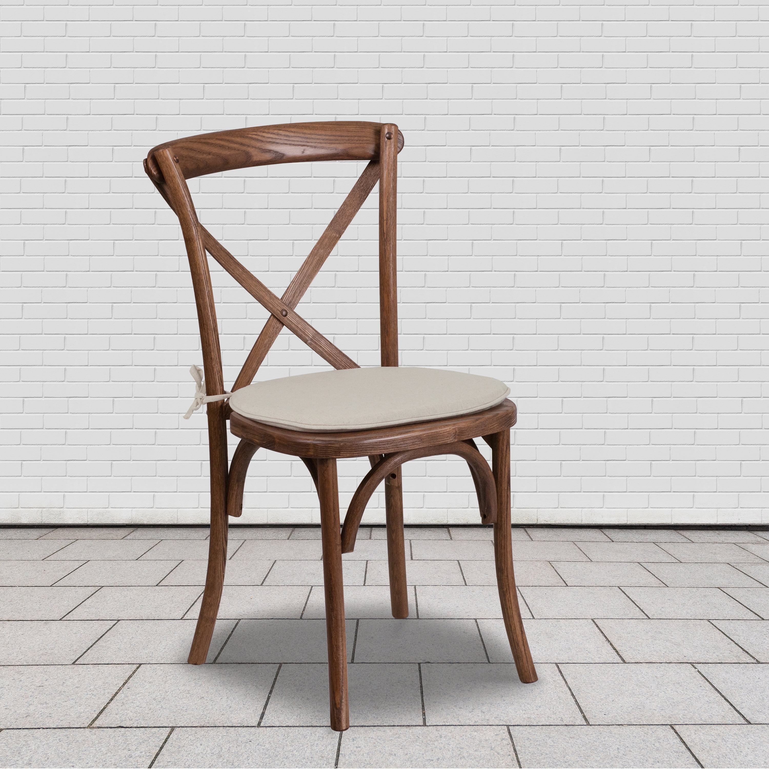 Pecan Wood Cross Back Dining Side Chair with Cushion, 35" Height