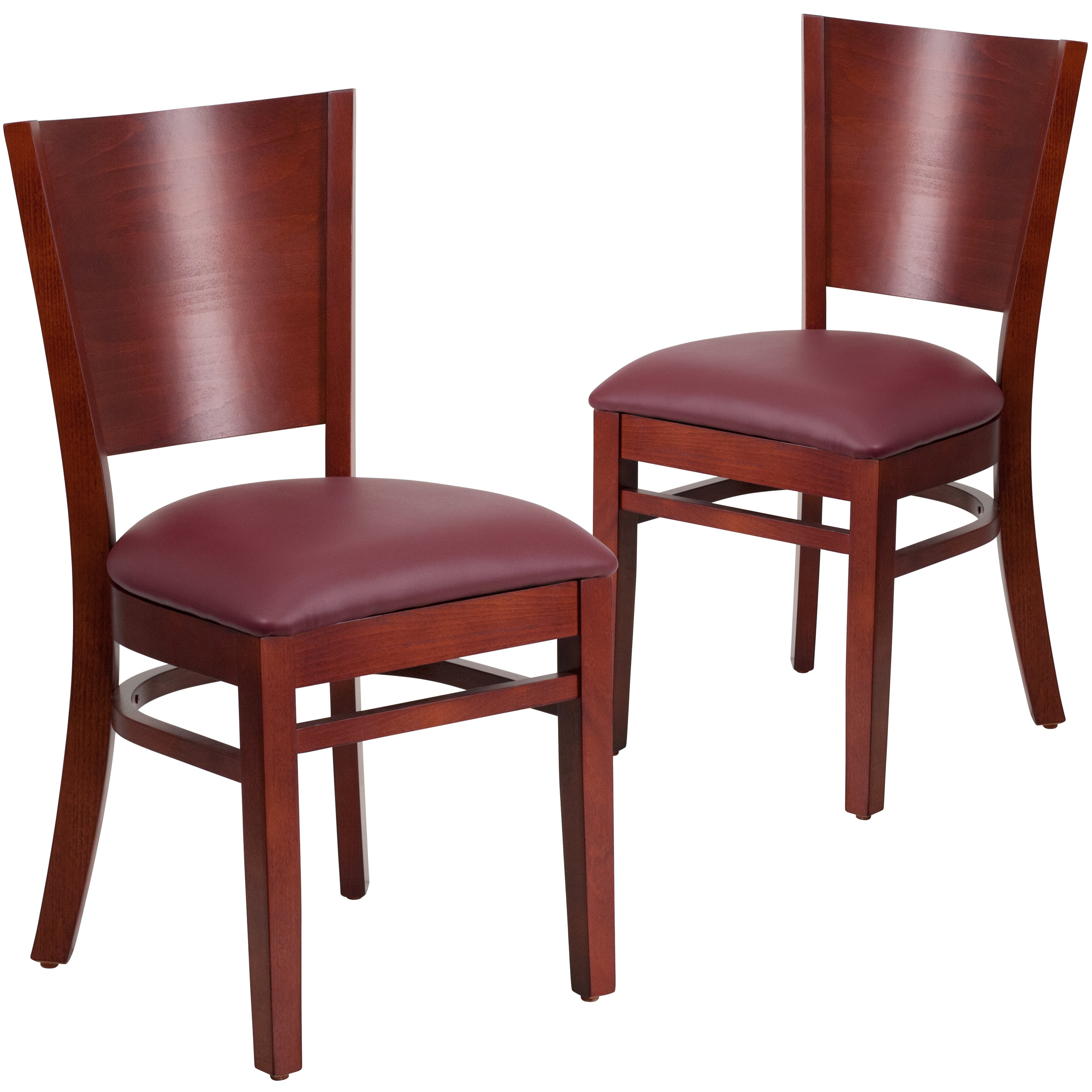Flash Furniture 2-Pack Lacey Series Solid Back Mahogany Wooden Restaurant Chair, Vinyl Seat, Multiple Colors