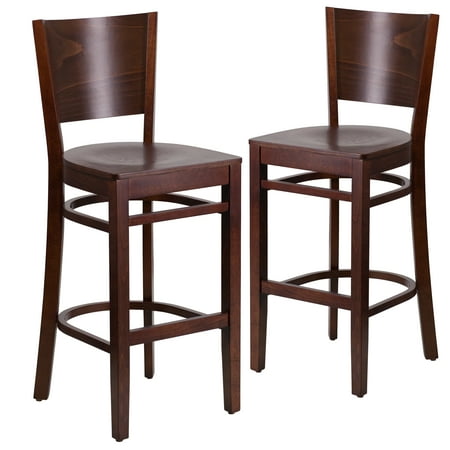 Flash Furniture 2 Pk. Lacey Series Solid Back Walnut Wood Restaurant Barstool