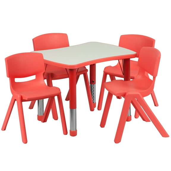 Flash Furniture 21.875''W x 26.625''L Rectangular Red Plastic Height Adjustable Activity Table Set with 4 Chairs