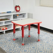 F&F FURNITURE GROUP Flash Furniture 21.875''W x 26.625''L Rectangular Red Plastic Height Adjustable Activity Table with Grey Top