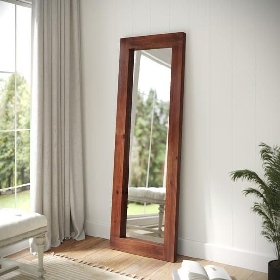 Flash Furniture 22x65 Full Length Mirror, Wall Mounted or Wall Leaning, Rustic Solid Wood Frame in Dark Brown