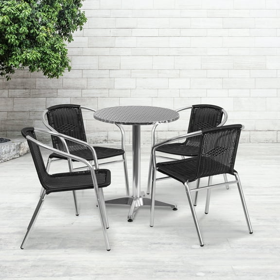 Flash Furniture 23.5'' Round Aluminum Indoor-Outdoor Table Set with 4 Black Rattan Chairs