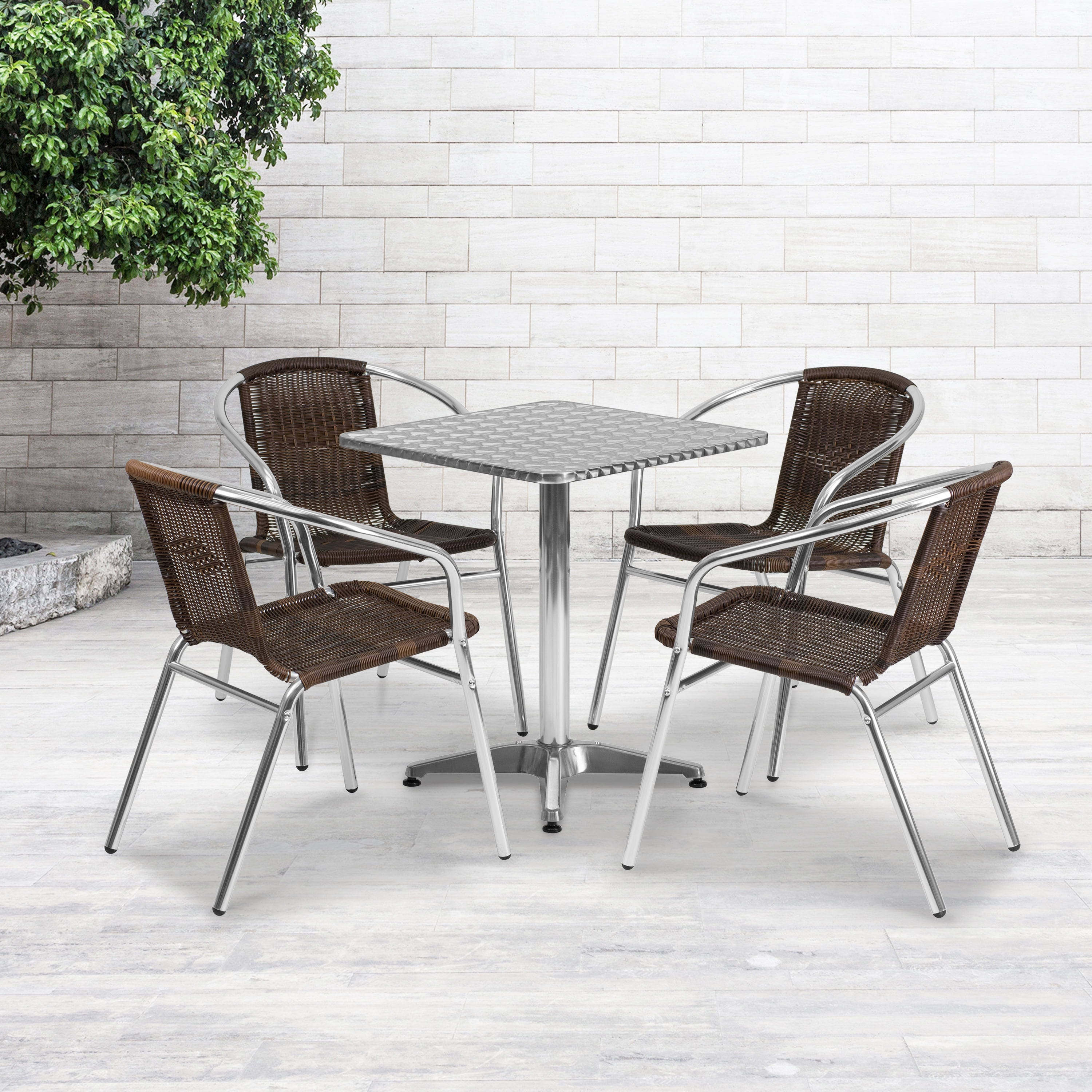 Lila 23.5'' Square Aluminum Indoor-Outdoor Table Set with 4 Rattan Chairs main image 0