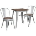thumbnail image 1 of Flash Furniture 23.5" Square Silver Metal Table Set with Wood Top and 2 Stack Chairs, 1 of 2