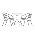 thumbnail image 1 of Flash Furniture 23.75'' Round Glass Top Metal Table with 2 Silver Aluminum Slat Stack Chairs, 1 of 2