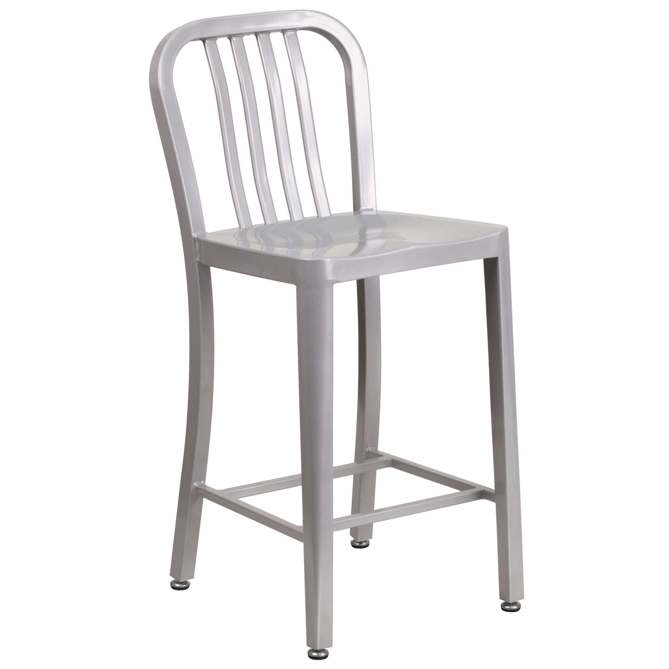 Silver 24" Metal Counter Height Stool with Vertical Slat Back