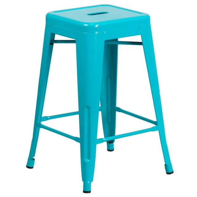 Flash Furniture 24" High Backless Metal Indoor-Outdoor Counter Height Stool w/Square Seat Crystal Teal-Blue