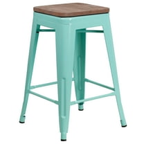 Flash Furniture 24" High Backless Mint Green Counter Height Stool with Square Wood Seat