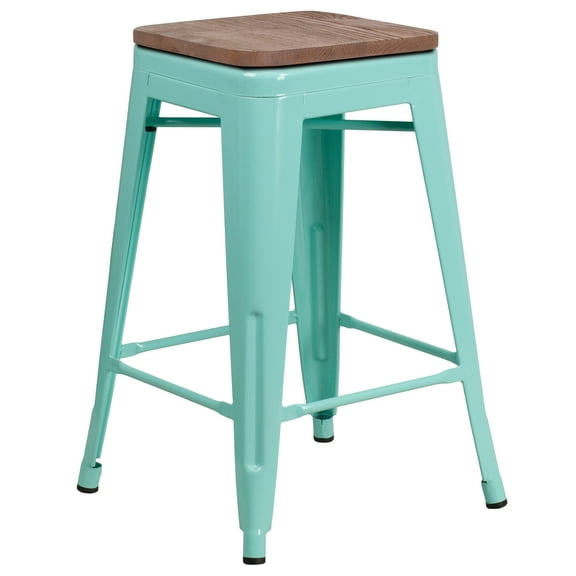 Flash Furniture 24" High Backless Mint Green Counter Height Stool with Square Wood Seat