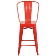 Flash Furniture 24'' High Metal Indoor-Outdoor Counter Height Stool with Back Red