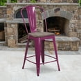 thumbnail image 1 of Flash Furniture 24" High Purple Metal Counter Height Stool with Back and Wood Seat, 1 of 7