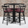 thumbnail image 1 of Flash Furniture 24'' Round Black Laminate Table Set with X-Base and 4 Two-Slat Ladder Back Metal Barstools - Burgundy Vinyl Seat, 1 of 2