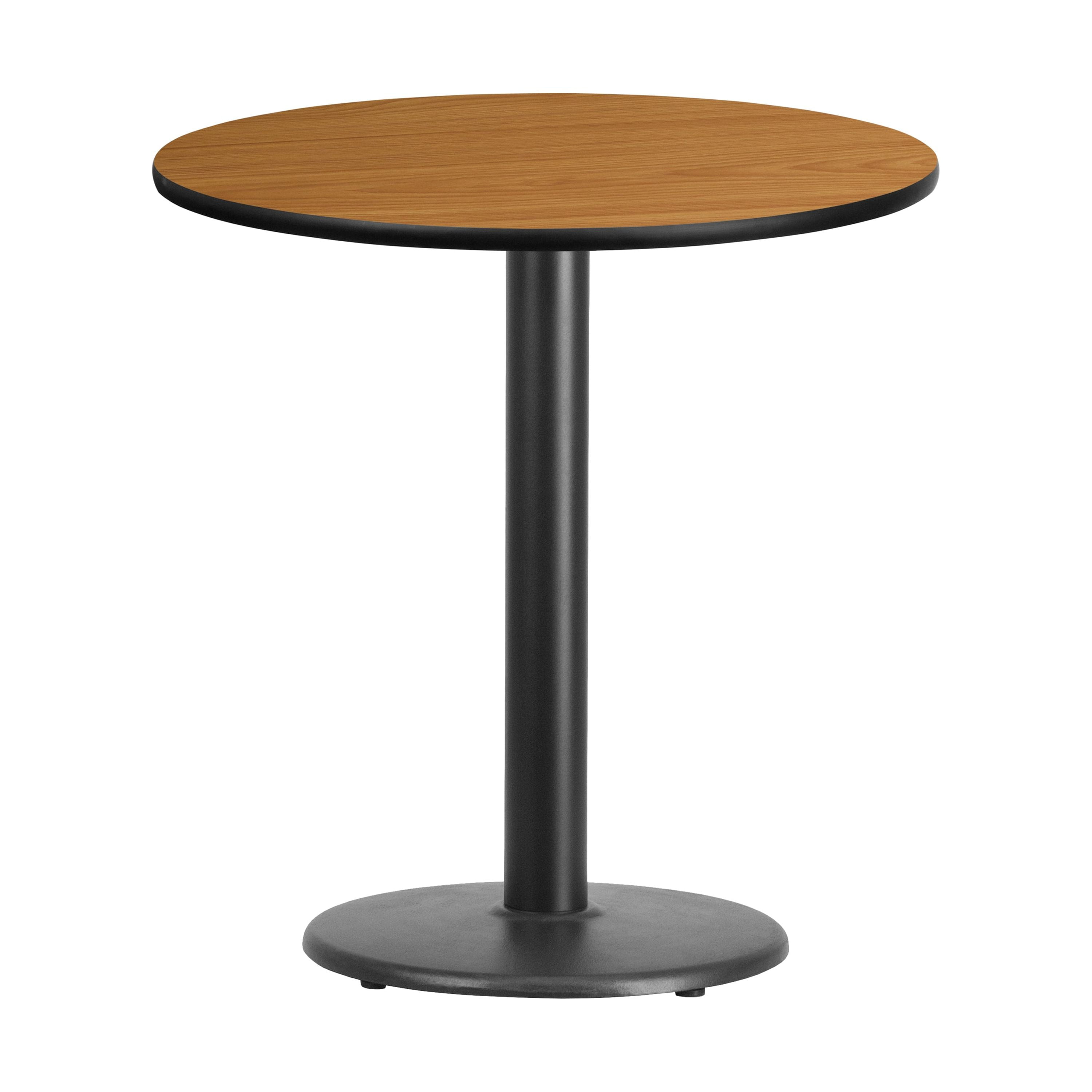 Natural Laminate Round Dining Table with Black Metal Base, 24-Inches