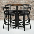 thumbnail image 1 of Flash Furniture 24'' Round Walnut Laminate Table Set with X-Base and 4 Two-Slat Ladder Back Metal Barstools - Black Vinyl Seat, 1 of 3