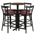 thumbnail image 1 of Flash Furniture 24'' Round Walnut Laminate Table Set with X-Base and 4 Two-Slat Ladder Back Metal Barstools - Burgundy Vinyl Seat, 1 of 3