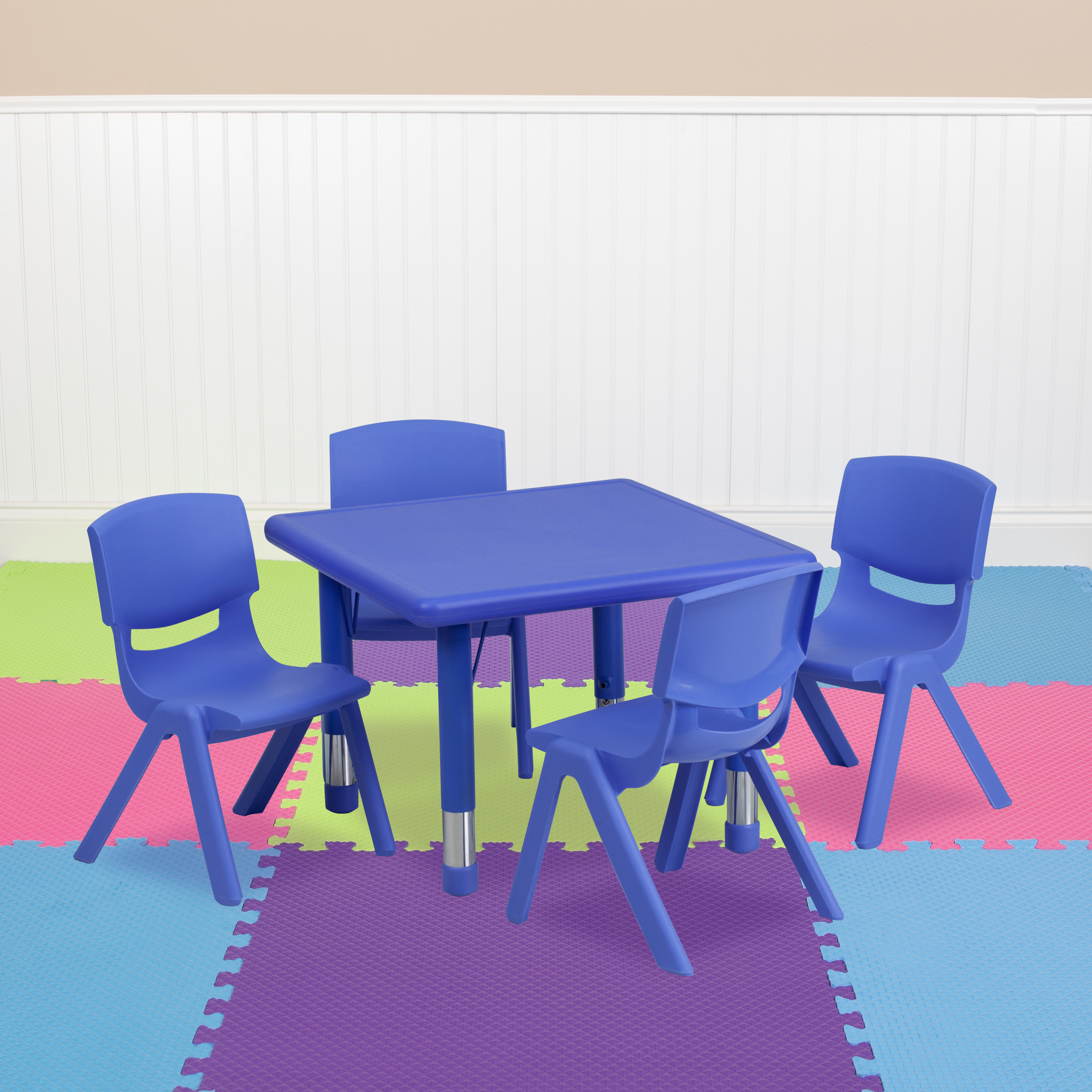 Flash Furniture 24'' Square Blue Plastic Height Adjustable Activity Table Set with 4 Chairs - image 1 of 7
