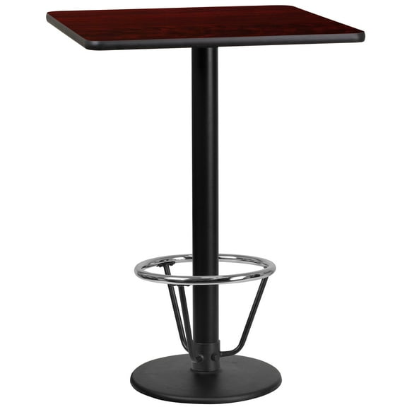 Flash Furniture 24'' Square Mahogany Laminate Table Top with 18'' Round Bar Height Table Base and Foot Ring