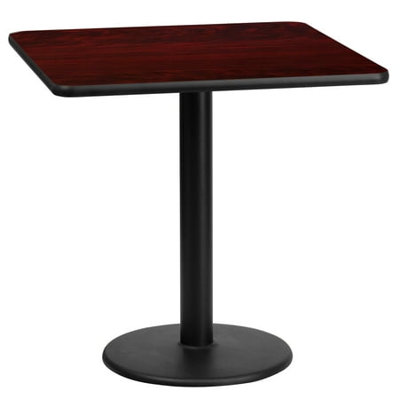 Flash Furniture 24'' Square Mahogany Laminate Table Top with 18'' Round Table Height Base
