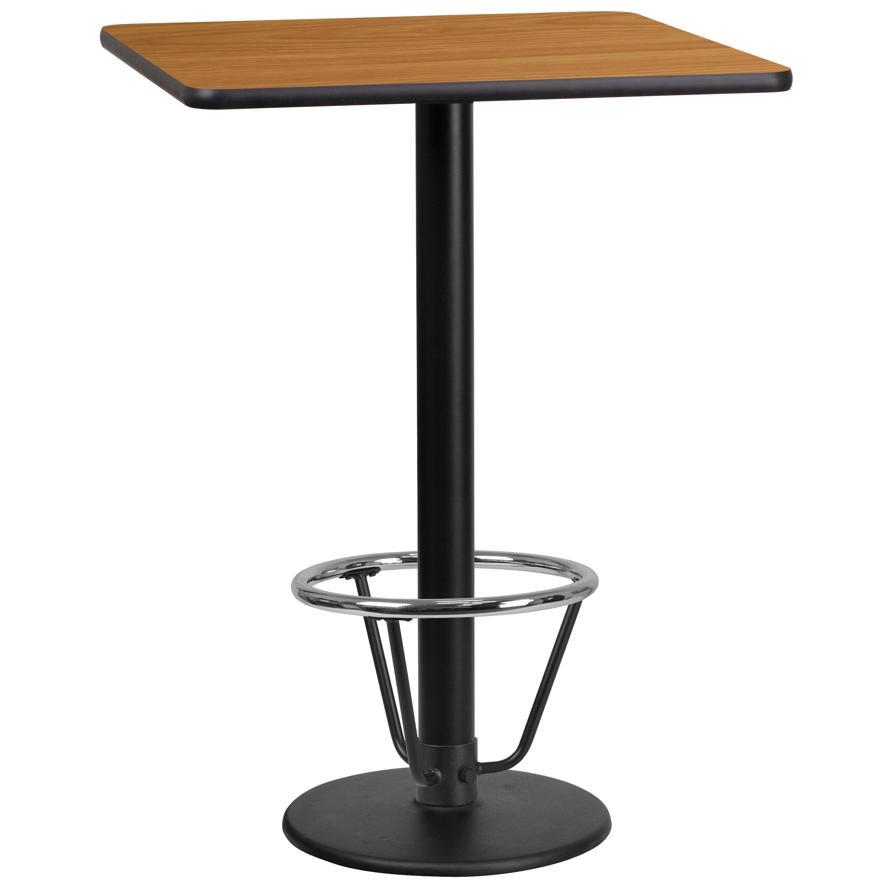 Natural Laminate Square Bar Height Table with Black Metal Base