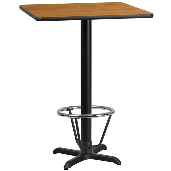 Flash Furniture 24'' Square Natural Laminate Table Top with 22'' x 22'' Bar Height Table Base and Foot Ring