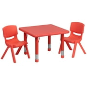Flash Furniture 24 Square Red Plastic Height Adjustable Activity Table Set with 2 Chairs