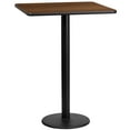 thumbnail image 1 of Flash Furniture 24'' Square Walnut Laminate Table Top with 18'' Round Bar Height Table Base, 1 of 3