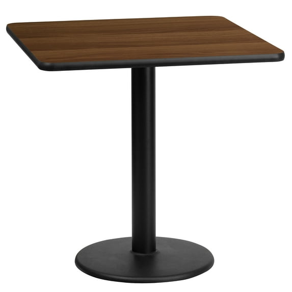 Flash Furniture 24'' Square Walnut Laminate Table Top with 18'' Round Table Height Base
