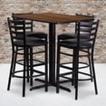 thumbnail image 1 of Flash Furniture 24''W x 42''L Rectangular Walnut Laminate Table Set with 4 Ladder Back Metal Barstools - Black Vinyl Seat, 1 of 4