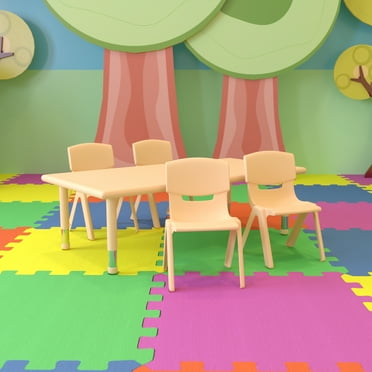 Flash Furniture 24"W x 48"L Rectangular Natural Plastic Height Adjustable Activity Table Set with 4 Chairs