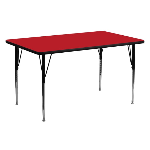 Flash Furniture 24''W x 60''L Rectangular Red HP Laminate Activity Table - Standard Height Adjustable Legs