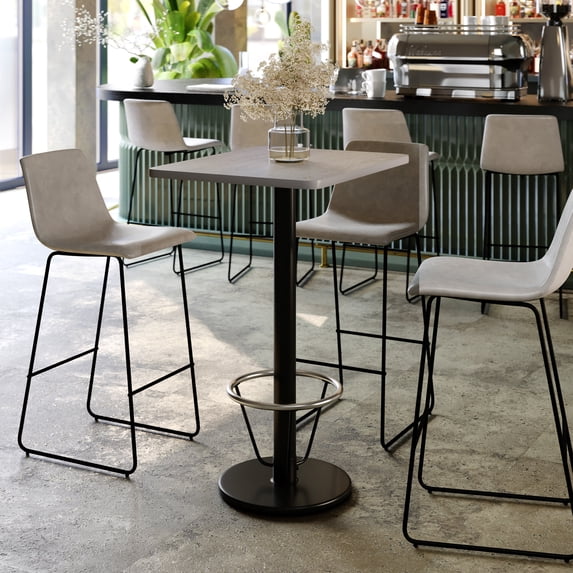 Flash Furniture 24'' x 30'' Gray Rectangular Laminate Table Top with Black 18" Round Bar Height Table Base with Footring