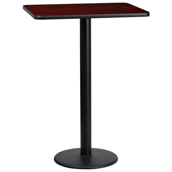 Flash Furniture 24'' x 30'' Rectangular Mahogany Laminate Table Top with 18'' Round Bar Height Table Base