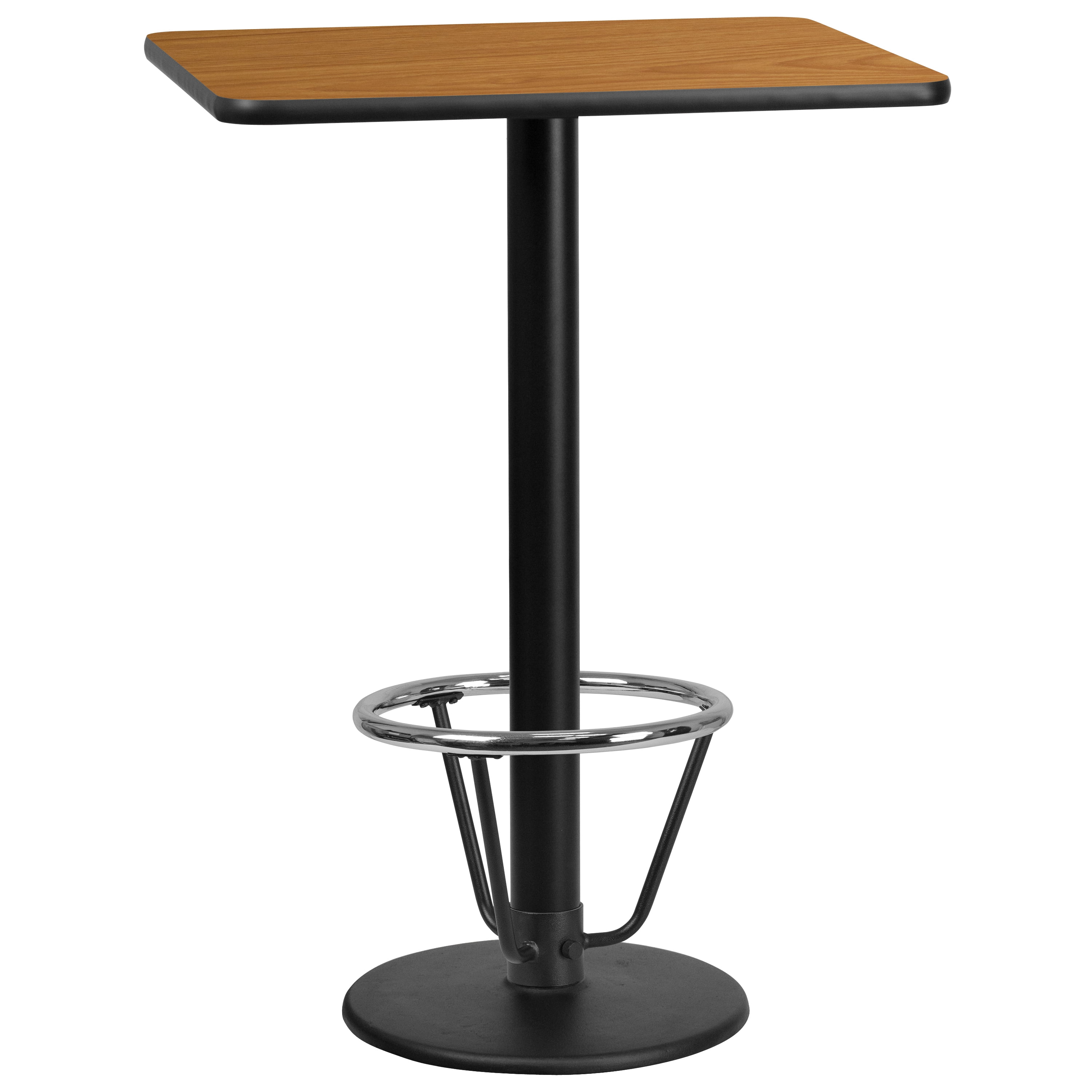 Natural Laminate Rectangular Bar Height Table with Round Base