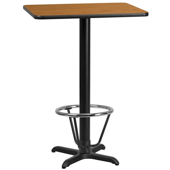 Flash Furniture 24'' x 30'' Rectangular Natural Laminate Table Top with 22'' x 22'' Bar Height Table Base and Foot Ring
