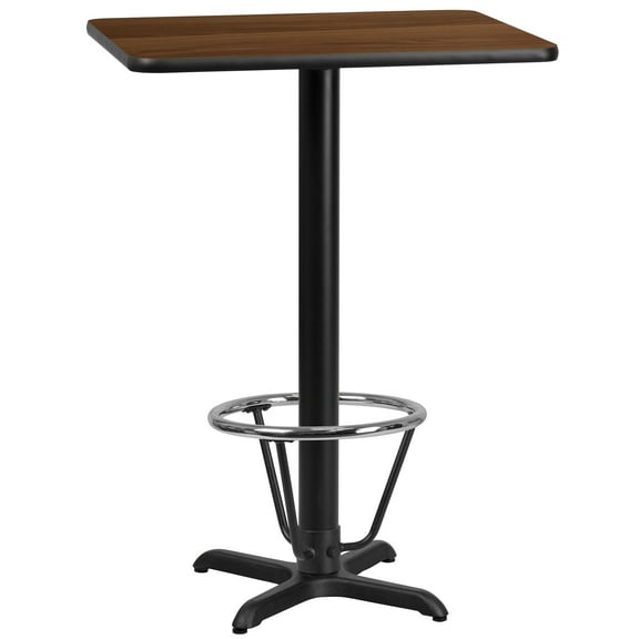Flash Furniture 24'' x 30'' Rectangular Walnut Laminate Table Top with 22'' x 22'' Bar Height Table Base and Foot Ring