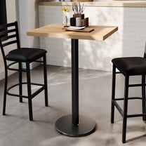 Flash Furniture 24" x 30" Solid Wood Commercial Indoor Tabletop in Natural with 18" Round Bar Height Rust-Resistant Black Cast Iron Base