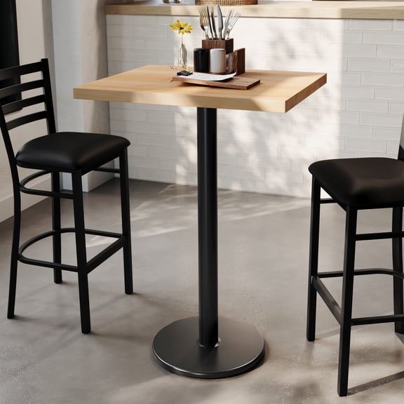 Flash Furniture 24" x 30" Solid Wood Commercial Indoor Tabletop in Natural with 18" Round Bar Height Rust-Resistant Black Cast Iron Base