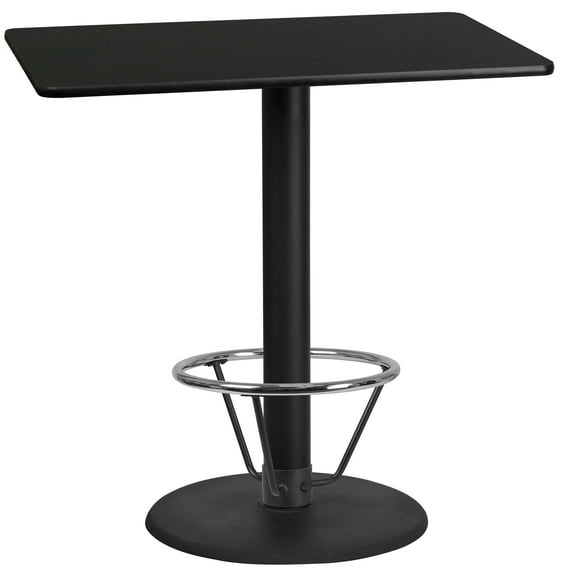 Flash Furniture 24'' x 42'' Rectangular Black Laminate Table Top with 24'' Round Bar Height Table Base and Foot Ring